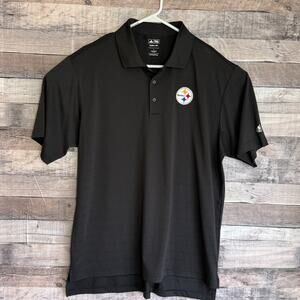 Pittsburgh Steelers Mens Adidas Polo Shirt Large Black 3 Stripe Football NFL